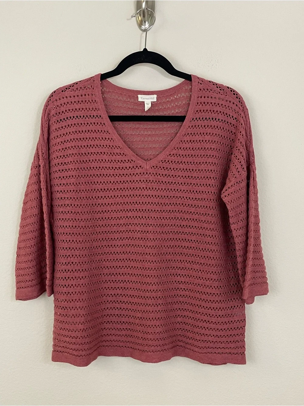 Garnet Hill Organic Cotton-Linen Blend Bell-Sleeve Pointelle Sweater Size Small